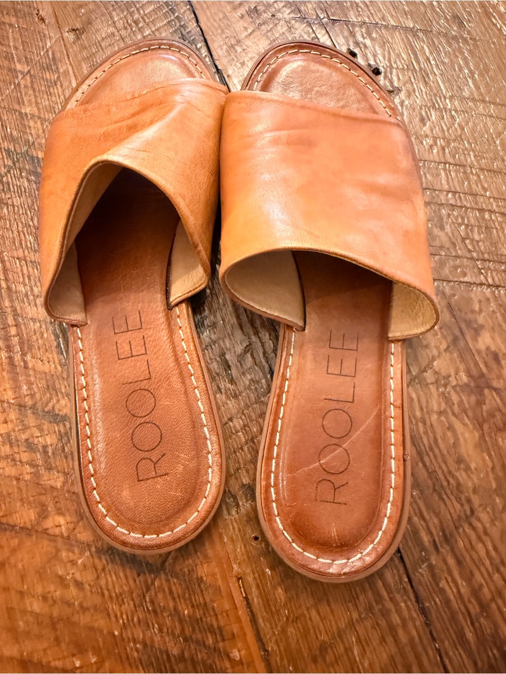 Roolee Cognac Leather Slide Mules - Women